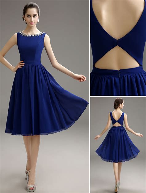 blue knee length cocktail dress.